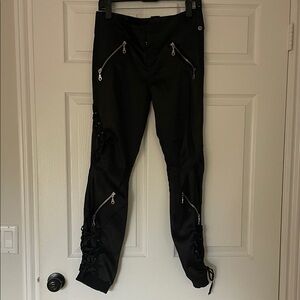 Vintage Satin Black Joggers with Zipper Accents